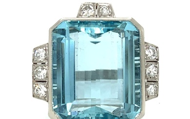 1950’s Platinum 35.00 Ct. Aquamarine & Diamond Ring
