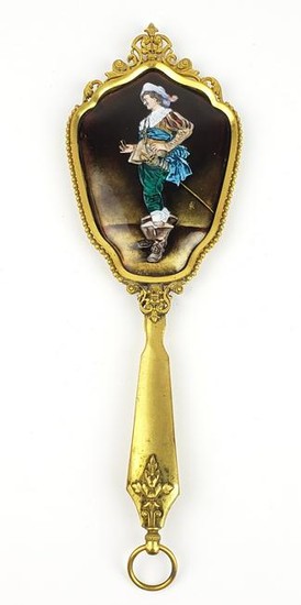 19th C. French Enamel & Bronze Mirror Signed