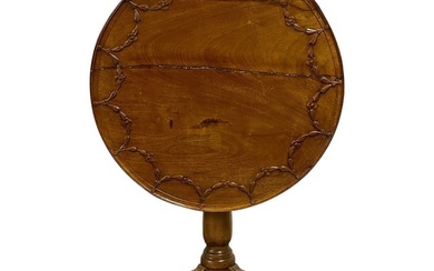 19th Century American Pie Crust Table, Tilt Top, Solid Wood Carved