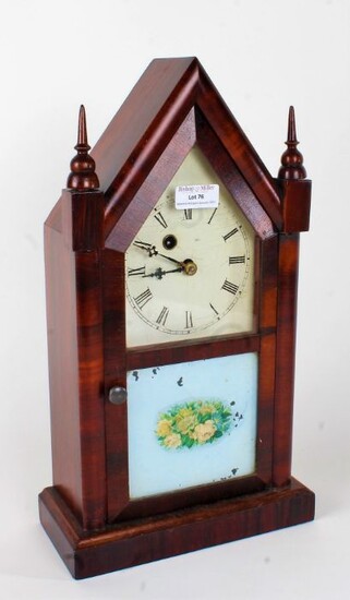 19th century American mantel clock, in the Gothic taste, Waterbury Clock Company, housed in a