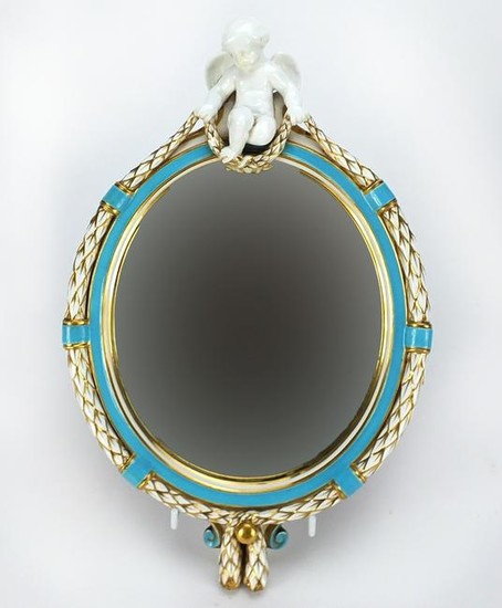 19th century Coalport oval porcelain mirror, with a