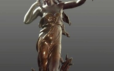 19th century bronze sculpture on rouge marble base by Eugene Marioton (1854-1933)