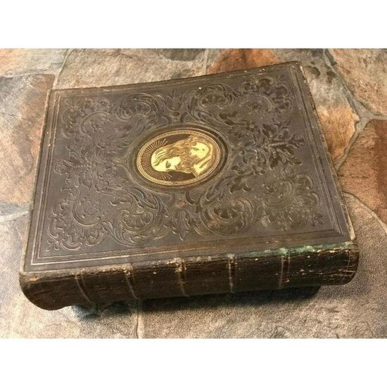 19thc Leather Bound Illustrated Bible