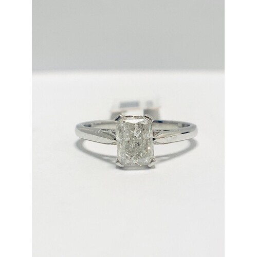 Platinum diamond solitaire ring,1ct Radiant cut natural diam...