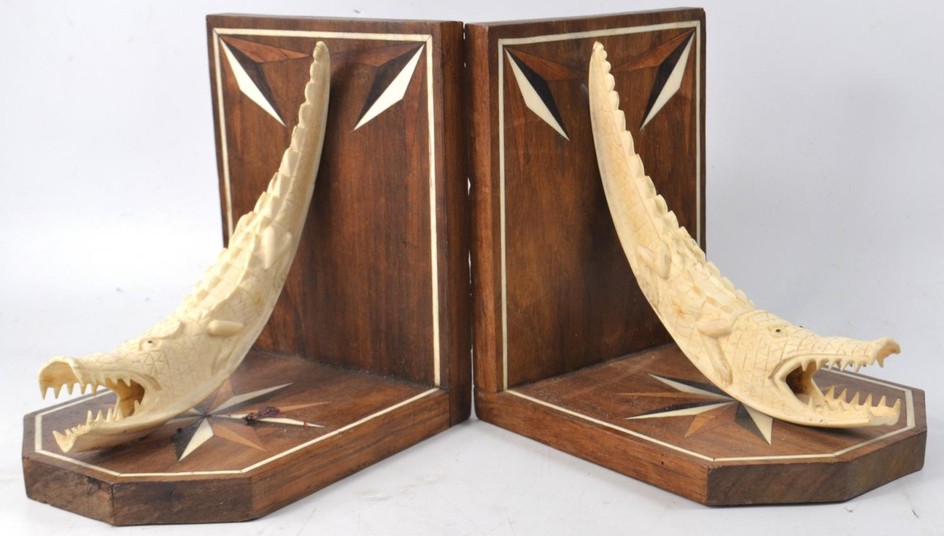 2 Egyptian crocodile bookends - super quality!