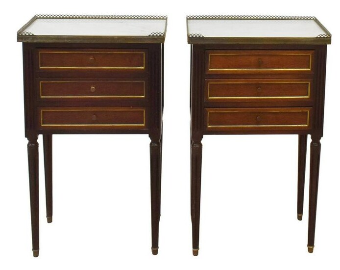 (2) FRENCH LOUIS XVI STYLE MARBLE-TOP NIGHTSTANDS