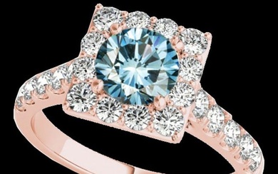 2 ctw SI Certified Blue Diamond Solitaire Halo Ring 10k Rose Gold
