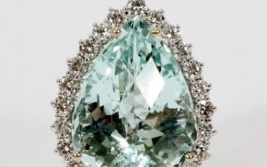 29.31CT PEAR SHAPED AQUAMARINE GIA 14KT. WHITE GOLD RING SIZE 6.25 TW. 17.6 GR.