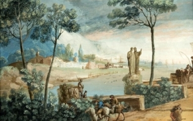 GIUSEPPE BERNARDINO BISON River landscape with figures.
