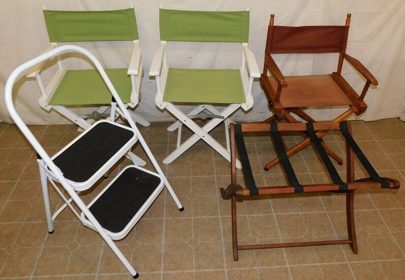 3 Folding Director Chairs, Folding Steps, Luggage Rack