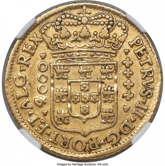30076: Pedro II gold 4000 Reis 1707-R XF45 NGC, Rio de