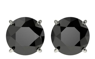 3.70 ctw Fancy Black Diamond Solitaire Stud Earring 10k