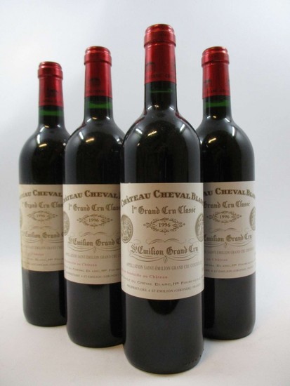 4 bouteilles CHÂTEAU CHEVAL BLANC 1996 1er GCC (A) Saint Emilion (2 étiquettes tachées
