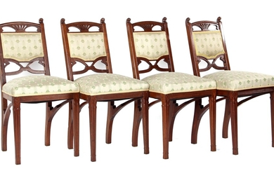 (-), 4 walnut Jugendstil dining room chairs with...