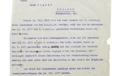 Adolf Hitler - eigenhändig signiertes Schreiben über die Rücknahme des Parteiausschlusses gegen einen Adolf Wagner 1927