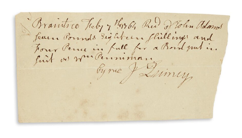 ADAMS, JOHN. Autograph Document Signed, in the third person within the text, a...