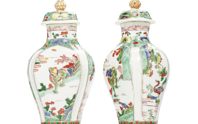 A PAIR OF FAMILLE VERTE VASES AND COVERS, KANGXI PERIOD, CIRCA 1680