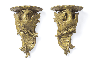A PAIR OF ENGLISH GILTWOOD WALL BRACKETS, 19TH/20TH CENTURY