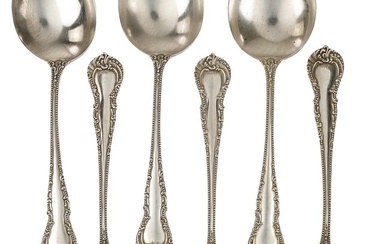 6 Durgin Cromwell Sterling Silver Soup Spoons