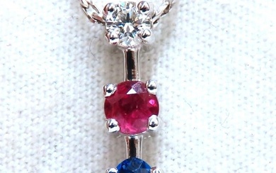 .66ct Natural Blue Sapphire Ruby Diamond Dangle Pendant 14 Karat