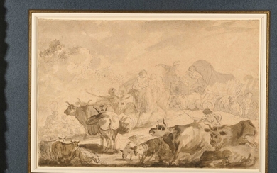 76 Pierre LELU (1741-1810) La caravane Plume et encre noire, lavis brun et gris. Rousseurs...