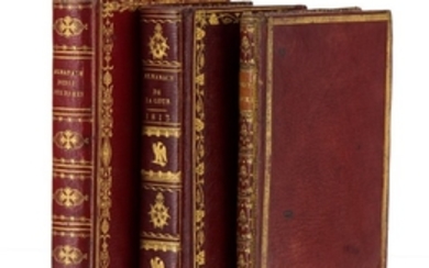 ALMANACH. 3 almanachs in-18 reliés plein maroquin rouge et bordeaux ornés et dorés