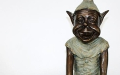 Bronze seated garden gnome statue