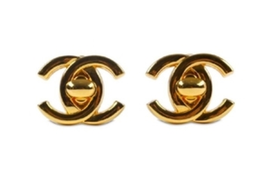 Chanel CC Turnlock Clip-On Earrings, c. 1996, gold tone