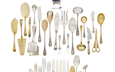A French Silver and Silver Gilt Flatware Service