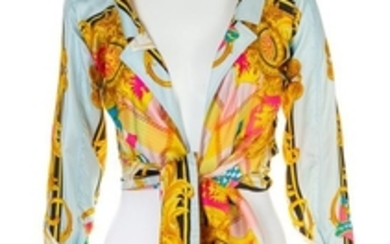 A Gianni Versace Silk Print Tie Front Blouse