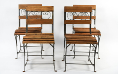 (4) IRON AND WOOD CAFE CHAIRS