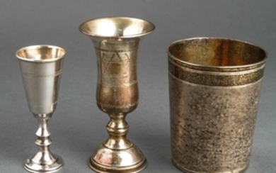 Judaica Silver 2 Kiddush Cups & Beaker Group 3