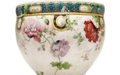 A LARGE OPTAT MILLET FAIENCE JARDINIERE, LATE 19TH CENTURY, INCISED O. MILLET SEVRES MARK, SIGNED H. LAMBERT
