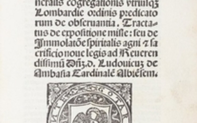 Mazzolini, Silvestro TRACTATUS DE EXPOSITIONE MISSE: SEU DE IMMOLATIONE SPIRITALIS AGNI &AMP; SACRIFICIO NOUE LEGIS, 1509
