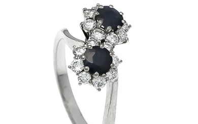 Sapphire brilliant ring WG 750/000 with 2 round...