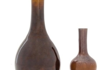 * Two Chinese Brown Glazed Porcelain Bottle Vases