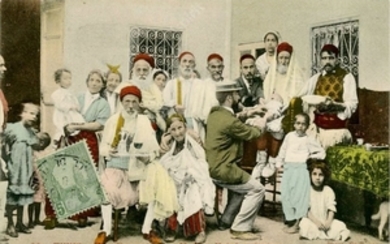 Two rare postcards - circumcision in Tunis, the famous mohel Angelo Nataf. Early 20th century
