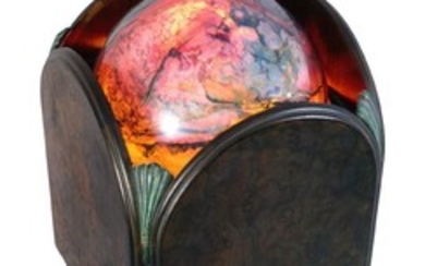 A unique burr walnut, brass, porcelain and glass