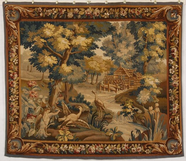 Late 19th c hand woven Verdure style tapestry, 72"h