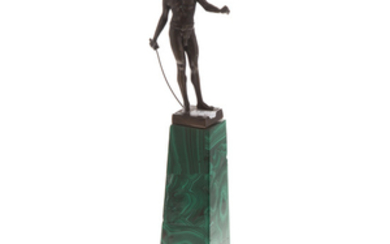 Classical style patinated metal figure and stand