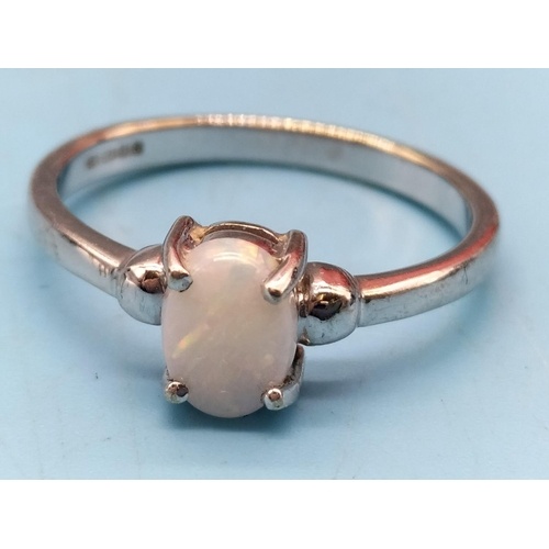 9ct White Gold and Opal Ring. Size N. 2.1 Grams.