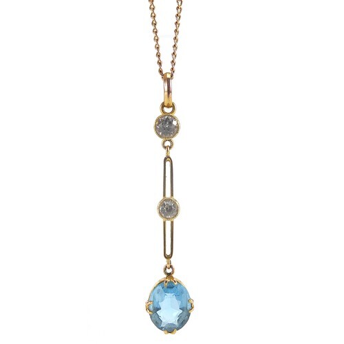 9ct gold white sapphire and blue stone pendant on a 9ct gold...