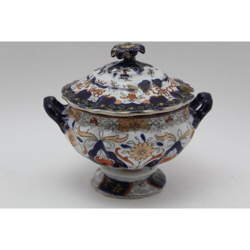A 19TH CENTURY MASONS IRONSTONE SAUCE POT & LID decorated in...