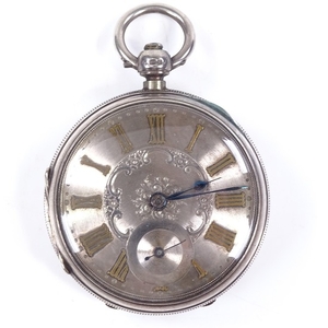 A 19th century silver-cased open-face key-wind lever fusee p...