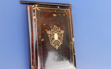 A 19thC tortoishell folding card case with gold pique...