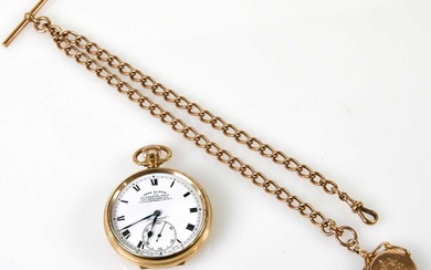 A 9ct yellow gold open face crown wind pocket watch...