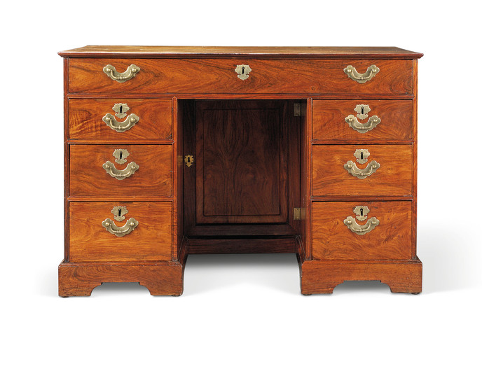 A CHINESE EXPORT PAKTONG AND BRASS-MOUNTED PADOUK AND ROSEWOOD KNEEHOLE DESK, CIRCA 1760