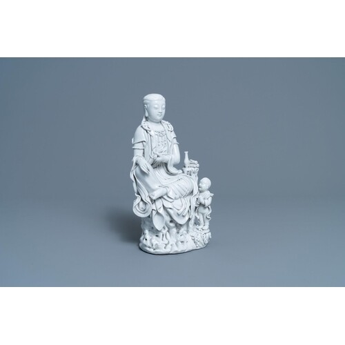 A Chinese Dehua blanc de Chine figure of Guanyin, He Chaozon...