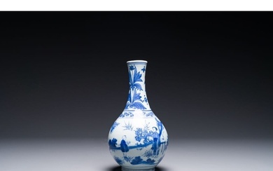 A Chinese blue and white bottle vase, Transitional period H....