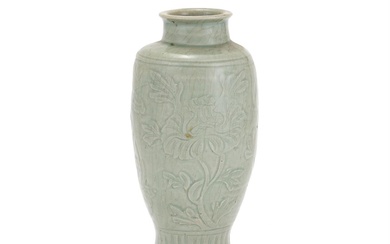 A Chinese carved 'longquan' celadon vase